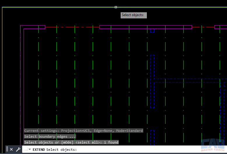 Selecting boundary objects in the EXTEND command in AutoCAD