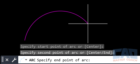 AutoCAD 3 point arc created step by step with three picked points defining the curve.