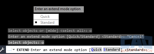 AutoCAD EXTEND - Standard Selection Mode