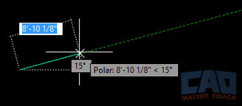 AutoCAD line command with Dynamic Input fields for length and angle near the crosshair.