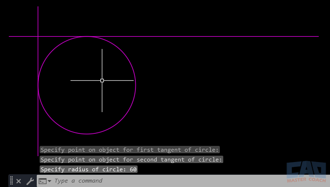 Circle in AutoCAD tangent to two objects using object snap