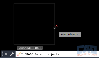 AutoCAD ERASE command deleting a selected line using the E alias.