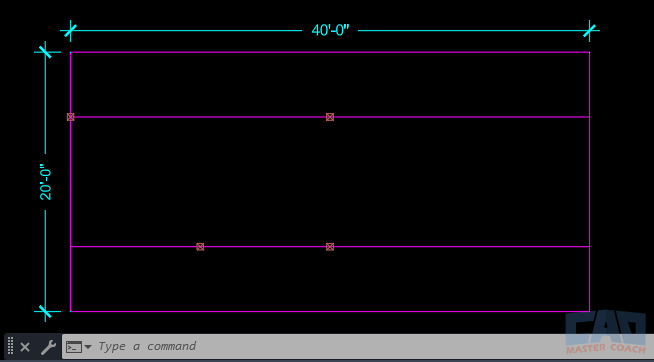 Sample orthographic layout showing rectangles, offsets, and column grids