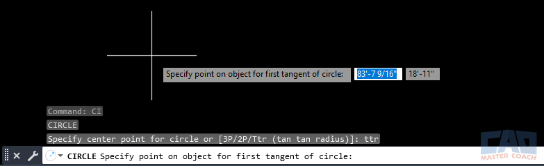 TTR Option in the AutoCAD Circle Command AutoCAD command line showing the TTR option for creating a Tangent–Tangent–Radius circle.