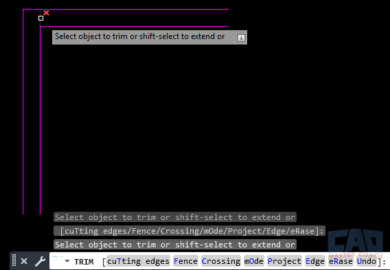 TRIM command example TRIM command removing excess line at an intersection
