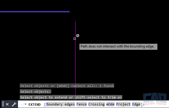 EXTEND common mistake EXTEND command failing due to invalid boundary