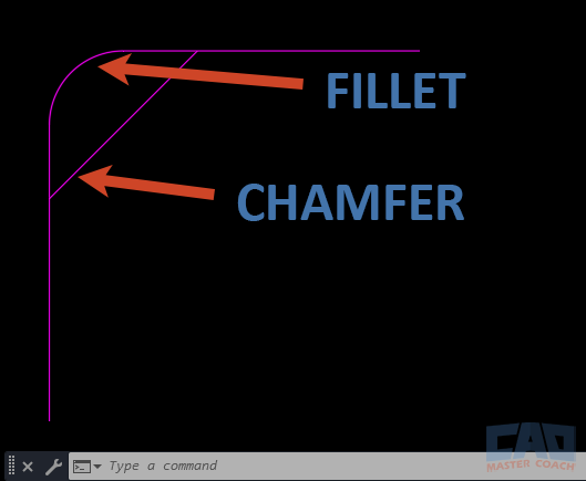 Chamfer vs fillet comparison in AutoCAD