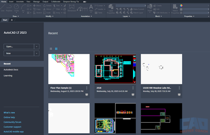 AutoCAD Start Tab
