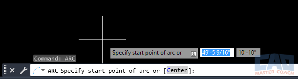 AutoCAD ARC command prompt showing Start-End-Radius option. AutoCAD ARC command prompt showing Start-End-Radius option.