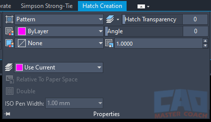 Hatch Creation Tab - Properties