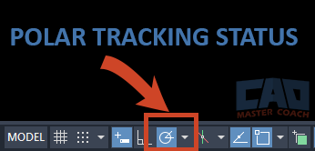AutoCAD Polar Tracking toggle highlighted on the status bar
