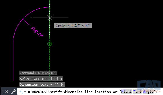 Arc radius dimension verifying tangent arc in AutoCAD