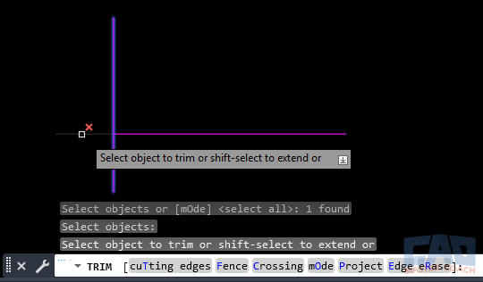 Before and after using TRIM and EXTEND in AutoCAD.