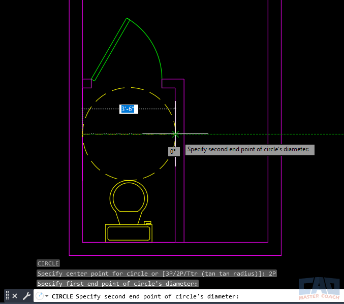 Practical Example of a 2-Point Circle Real-world example of a 2-Point circle drawn between two geometry points