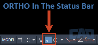 ORTHO mode highlighted in the AutoCAD Status Bar