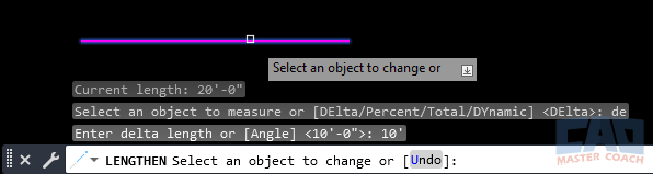 AutoCAD LENGTHEN command Delta option extending line length