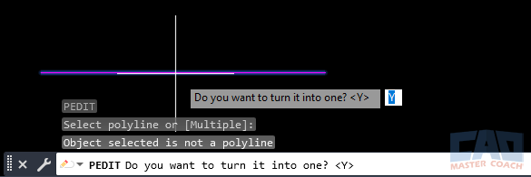 Converting a line to a polyline using PEDIT