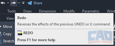 AutoCAD Redo button on the Ribbon Undo panel