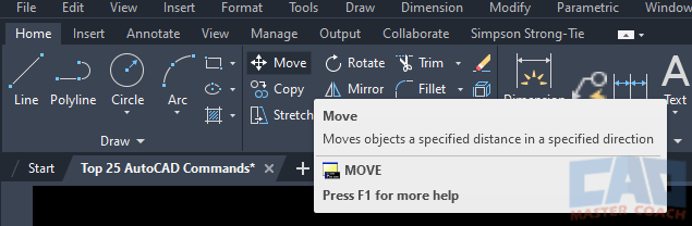 AutoCAD MOVE Command - Ribbon