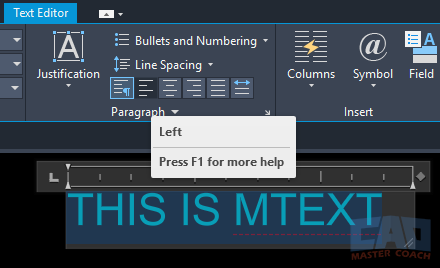 MTEXT editor tools MTEXT editor toolbar in AutoCAD TEXTEDIT