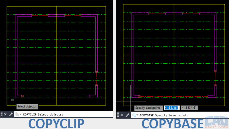 AutoCAD COPYCLIP vs COPYBASE Command Summary Summary table comparing COPYCLIP and COPYBASE command features.