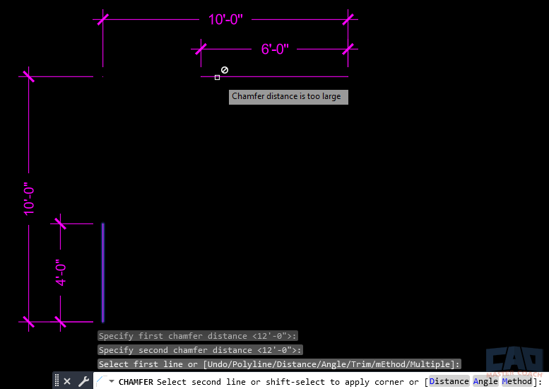 Chamfer Distance Too Large Chamfer distance too large causing chamfer to fail in AutoCAD