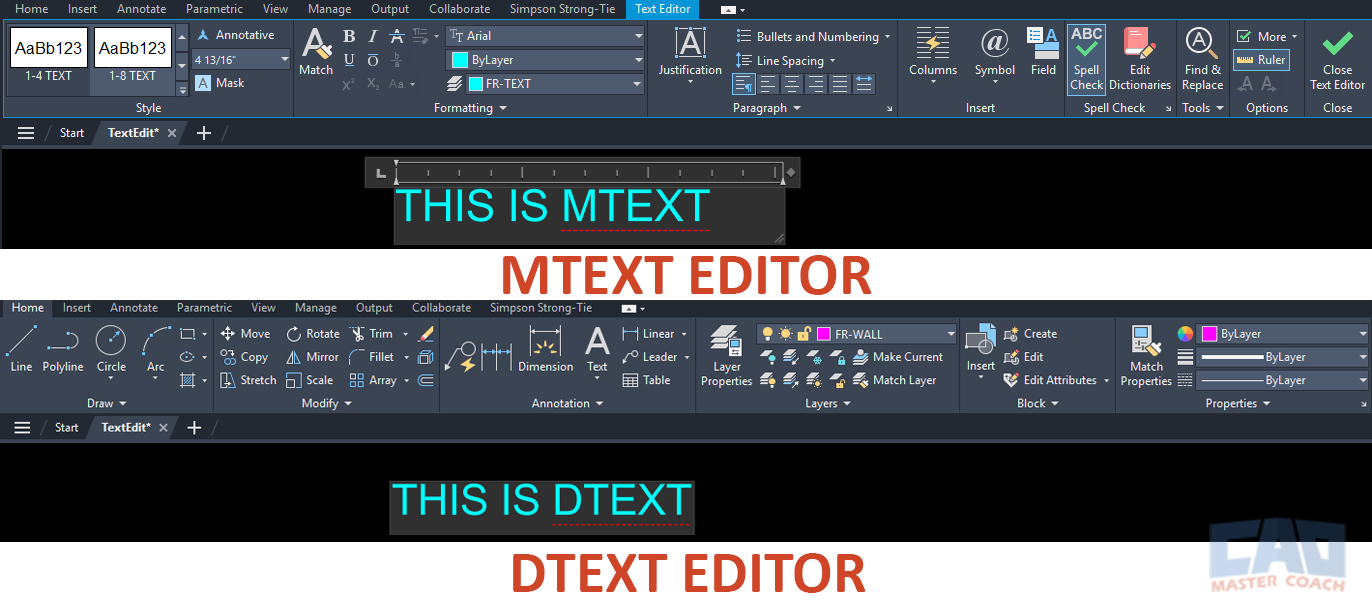 DTEXT vs MTEXT editing Difference between editing DTEXT and MTEXT using TEXTEDIT