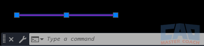 AutoCAD single line segment with endpoint and midpoint grips highlighted.