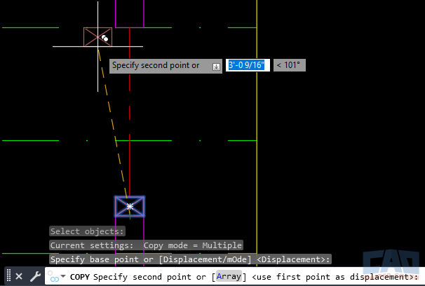 AutoCAD COPY Command Example Example showing the AutoCAD COPY command duplicating objects along a grid inside one drawing.