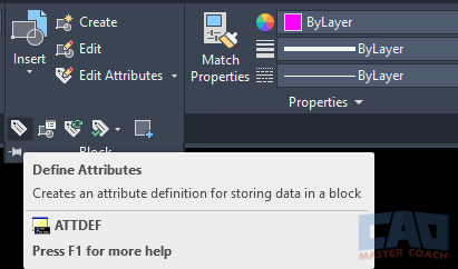 AutoCAD ATTRIBUTE (ATTDEF) Ribbon