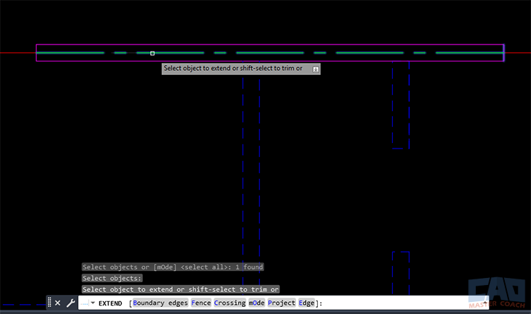 Extending centerlines using the EXTEND command in AutoCAD