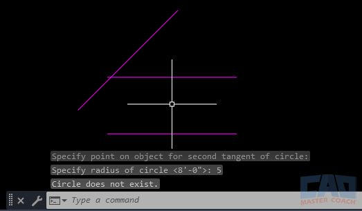 TTR Radius Error AutoCAD error message “Cannot create circle with given radius.”