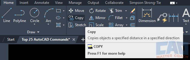 AutoCAD COPY Command - Ribbon