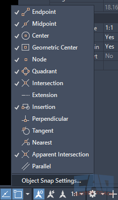 AutoCAD OSNAP Command - Status Bar AutoCAD OSNAP Status Bar