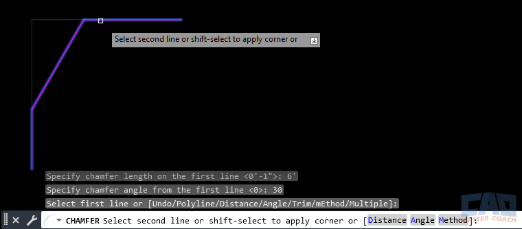 Chamfer Angle Method in AutoCAD AutoCAD chamfer angle option prompt