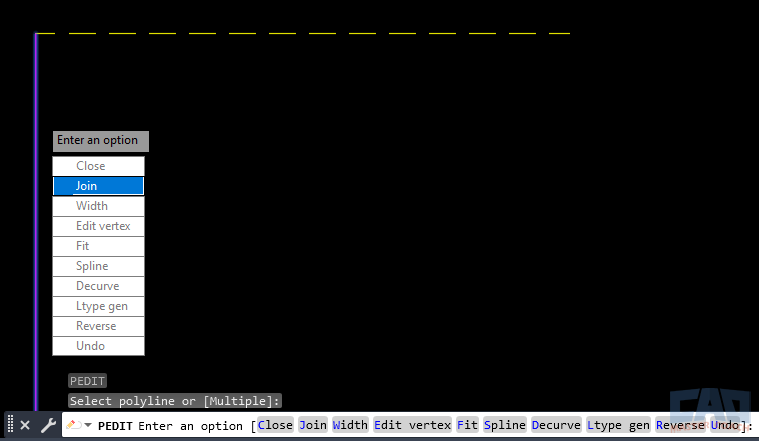 Using the JOIN Option in PEDIT PEDIT JOIN option in AutoCAD command line