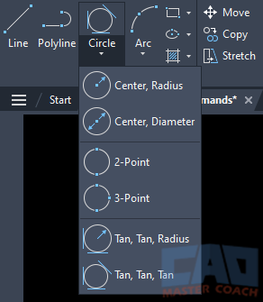 AutoCAD Circle Command - Ribbon