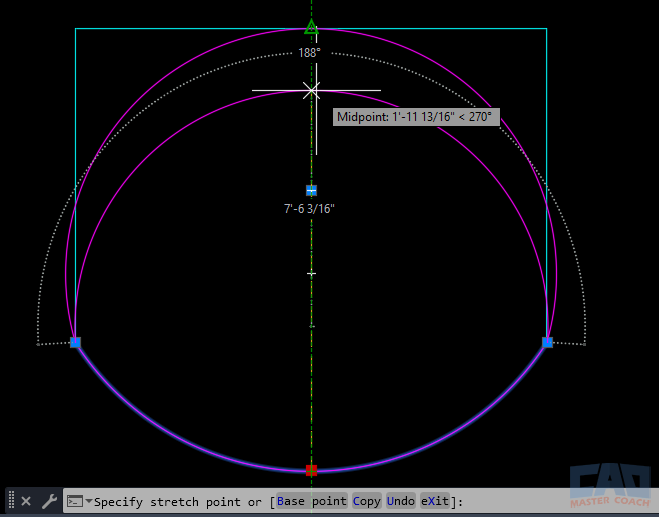 Using object snaps to create an AutoCAD 3 point arc aligned to geometry.