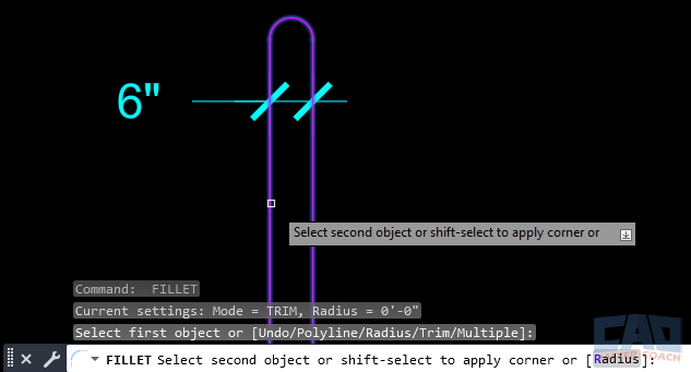 FILLET behavior with parallel lines AutoCAD fillet creates arc between parallel lines