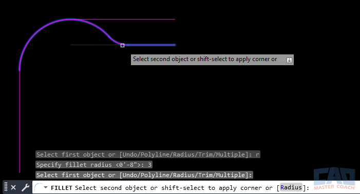 Filleting between a line and an arc in AutoCAD AutoCAD fillet works between a line and an arc