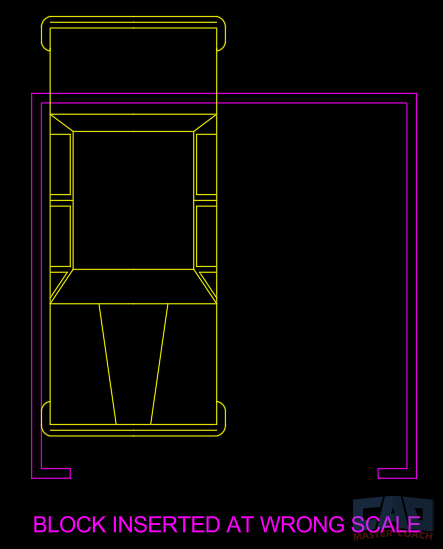 AutoCAD scaling issue showing block inserted at wrong size due to unit mismatch. AutoCAD scaling issue showing block inserted at wrong size due to unit mismatch.