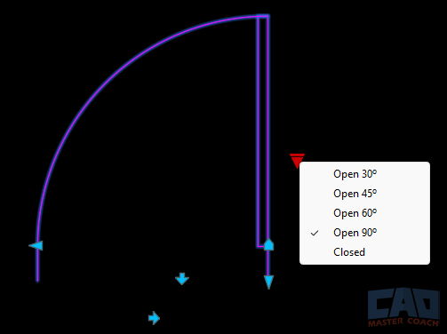 AutoCAD dynamic block with visibility states for multiple door opening angles. AutoCAD dynamic block with visibility states for multiple door opening angles.