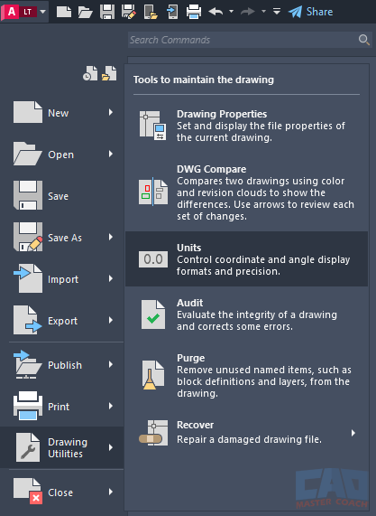 AutoCAD UNITS - Application Menu
