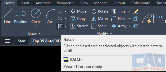 AutoCAD HATCH Command - Ribbon