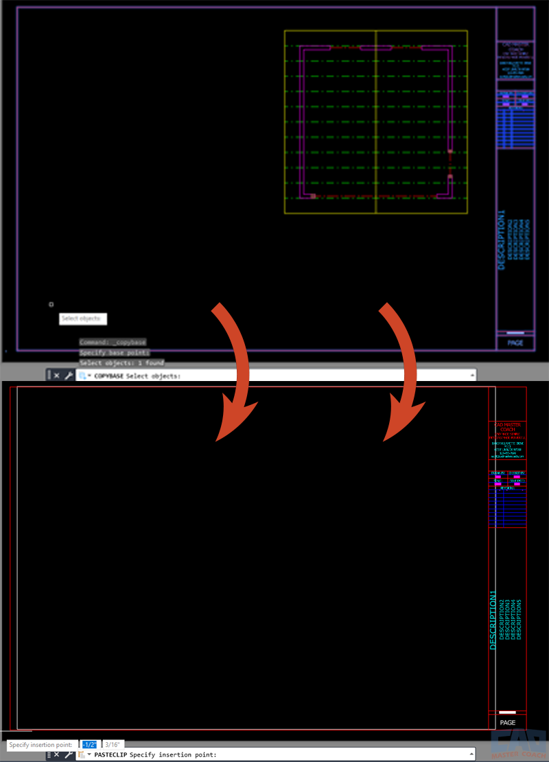 Copying a title block from one drawing and pasting it into another using COPYCLIP.